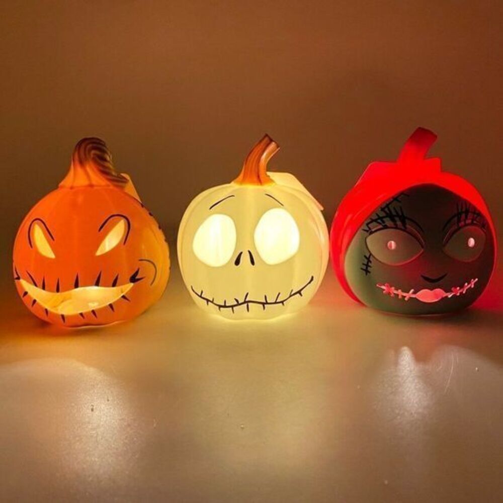 Disney Nightmare Before Christmas Light Up Pumpkin Set Jack Sally Oogie Boogie